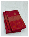 Pure Silk Saree - Red with Gold-Toned Buttas and Floral Pallu front view
