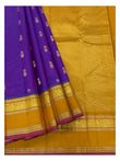 Pure Silk Saree - Royal Purple with Mustard Zari Border front view