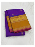 Pure Silk Saree - Royal Purple with Mustard Zari Border front view