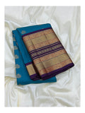 Pure Silk Saree - Teal with Purple Contrast Border front view