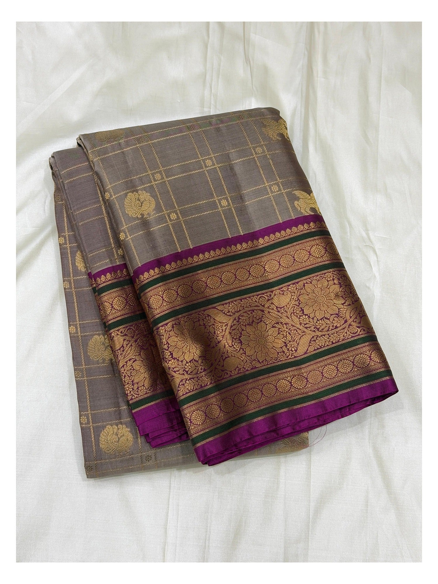 Pure Silk Saree with Zari Checks and Contrast Border front view