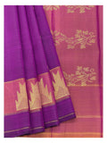 Purple Budget Handwoven Kanchipuram Silk Saree with Rose Temple Border front view