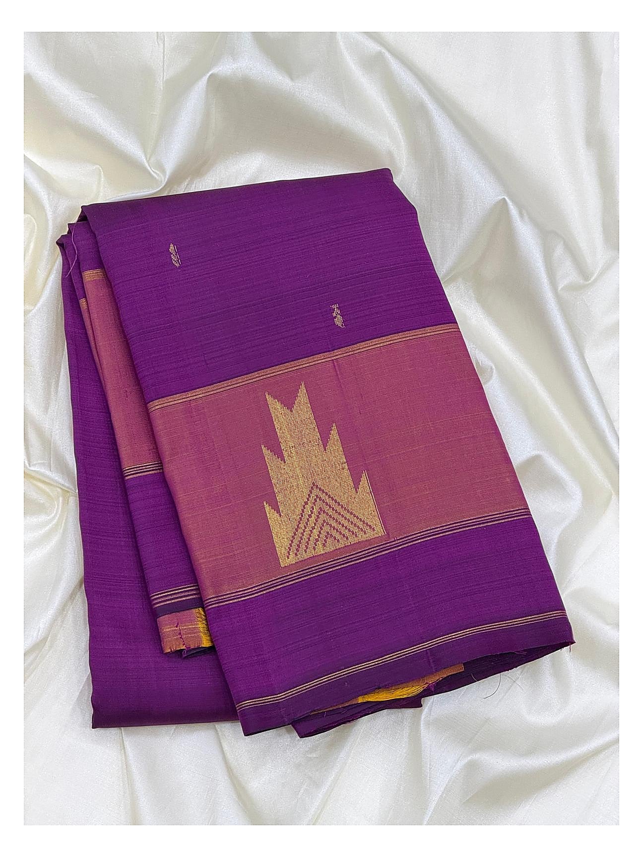 Purple Budget Handwoven Kanchipuram Silk Saree with Rose Temple Border