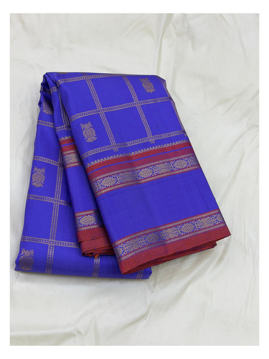 Purple Handwoven Kanchipuram Silk Saree with Maroon Border front view