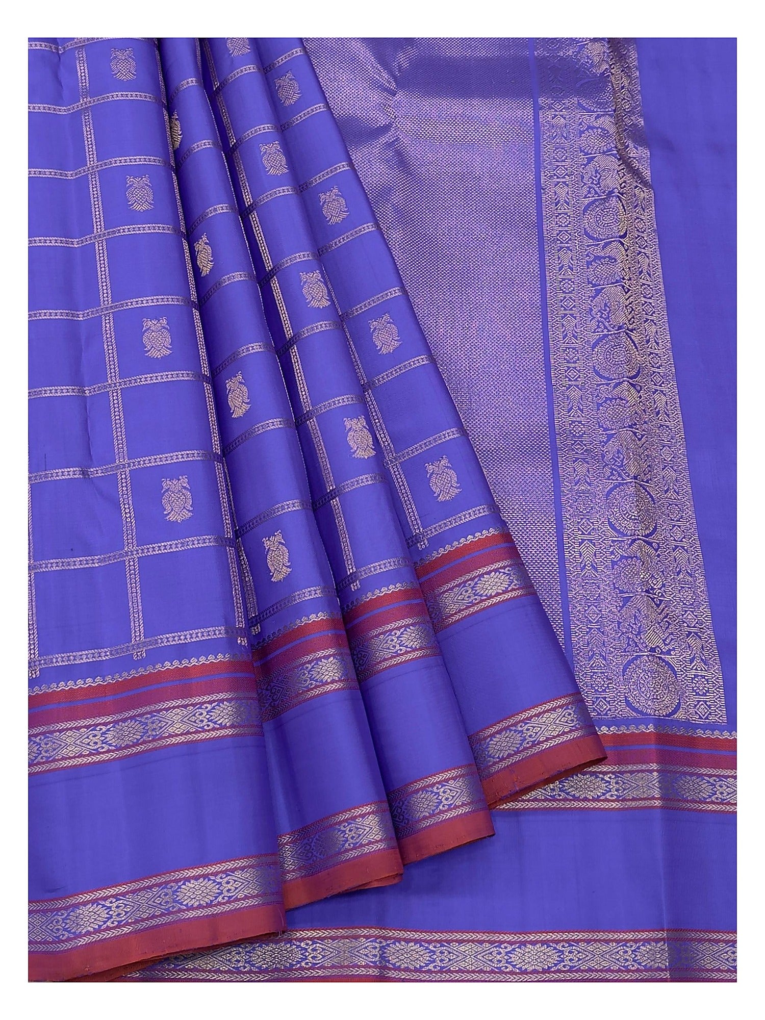 Purple Handwoven Kanchipuram Silk Saree with Maroon Border