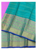 Purple Pure Silk Saree with Teal Bird Motif Border and Gold Check Body