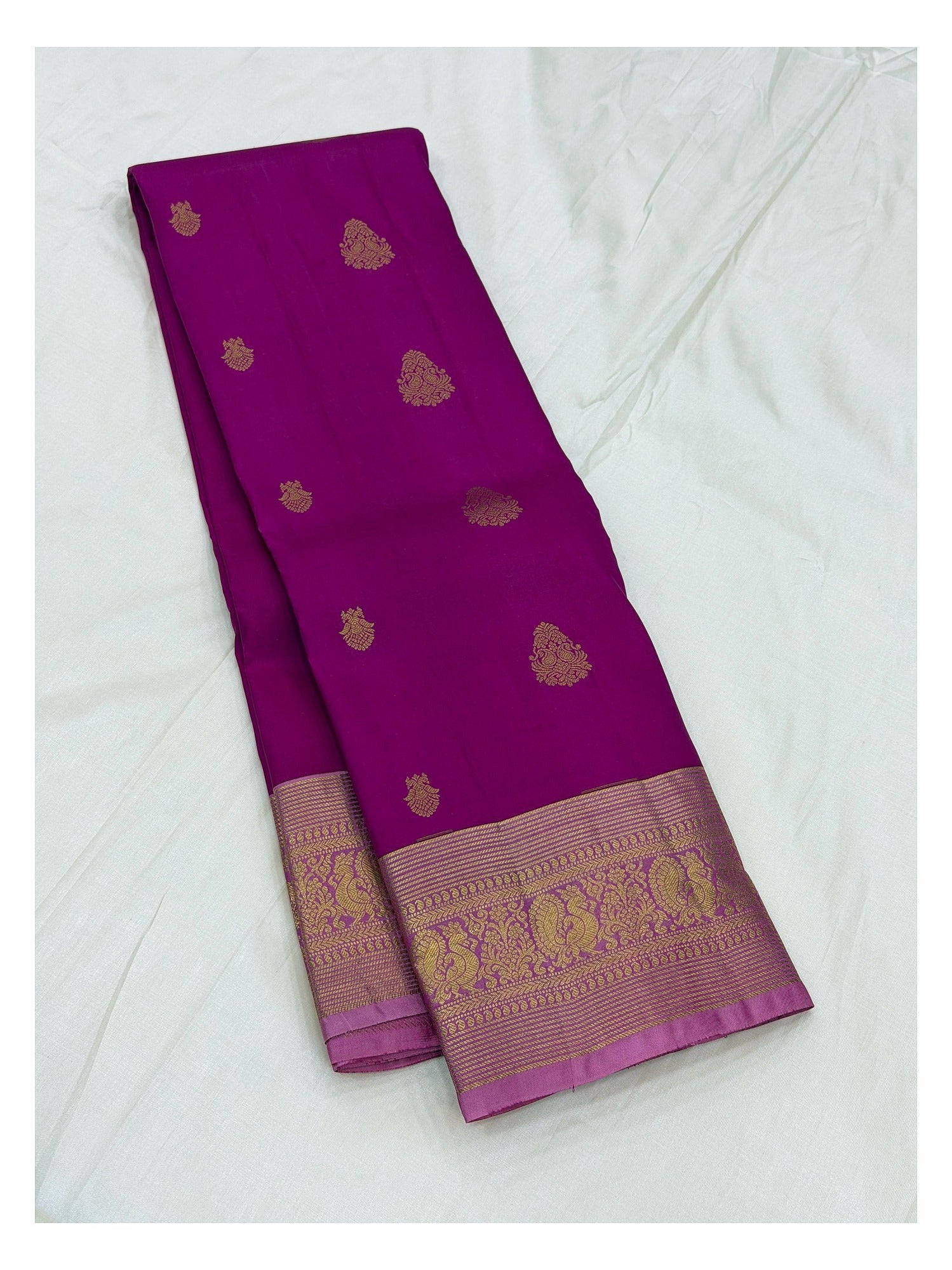 Rani Pink Pure Silk Saree with Gold Zari Border