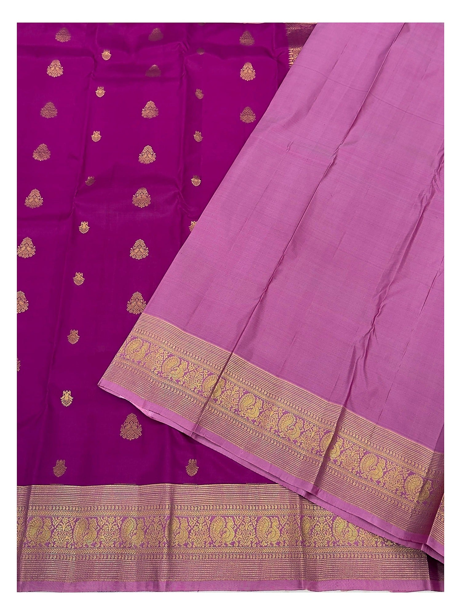 Rani Pink Pure Silk Saree with Gold Zari Border