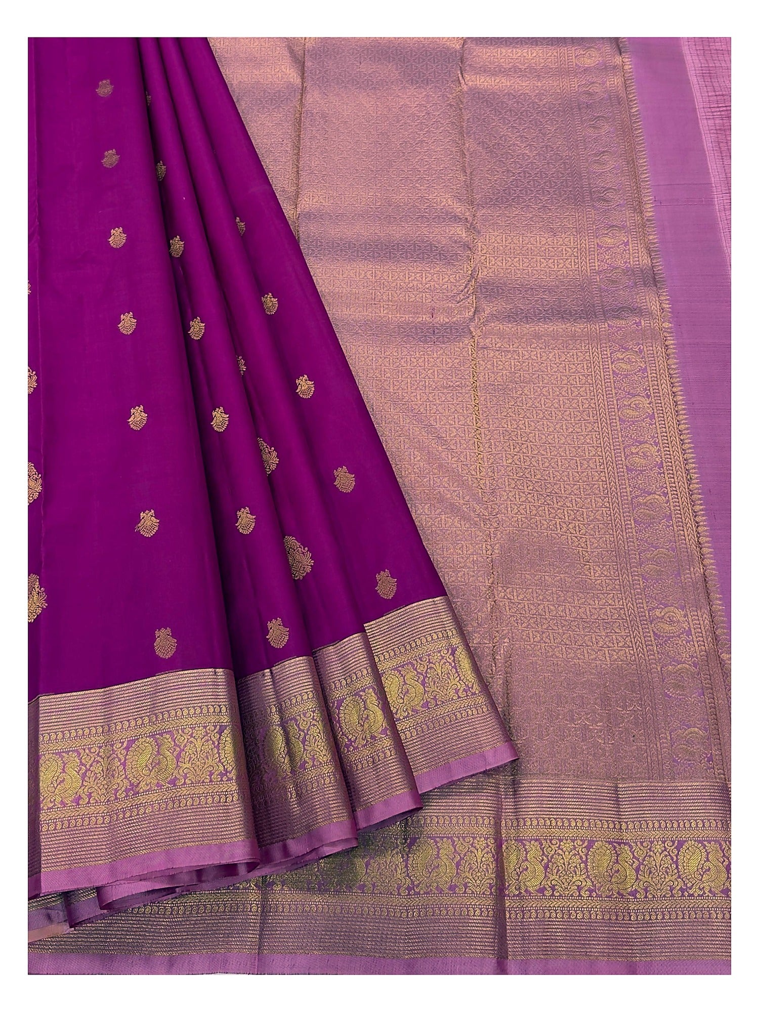 Rani Pink Pure Silk Saree with Gold Zari Border