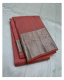 Rose Pink Handwoven Kanchipuram Silk Saree with Butta Motifs and Floral Zari Border front view