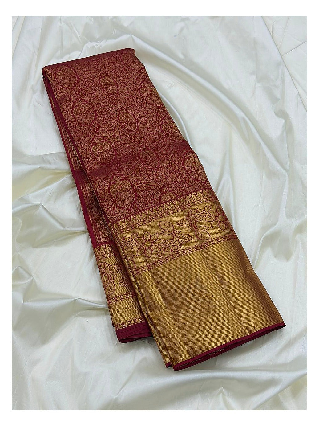Rose Pink Handwoven Kanchipuram Silk Saree with Gold Floral Weave and Antique Zari Border