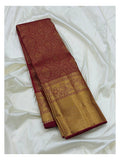 Rose Pink Handwoven Kanchipuram Silk Saree with Gold Floral Weave and Antique Zari Border