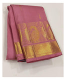Rose Pink Handwoven Kanchipuram Silk Saree with Peacock Border and Royal Blue Pallu front view