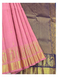 Rose Pink Handwoven Kanchipuram Silk Saree with Peacock Border and Royal Blue Pallu