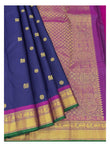 Royal Blue Handwoven Kanchipuram Silk Saree with Contrast Magenta Pallu front view