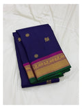 Royal Blue Handwoven Kanchipuram Silk Saree with Contrast Magenta Pallu front view
