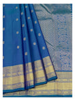 Royal Blue Handwoven Kanchipuram Silk Saree with Gold Border and Buttas