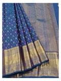 Royal Blue Handwoven Kanchipuram Silk Saree with Gold Butta Motifs and Antique Zari Border front view