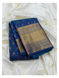 Royal Blue Handwoven Kanchipuram Silk Saree with Gold Butta Motifs and Antique Zari Border