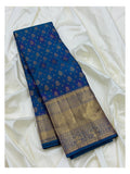 Royal Blue Handwoven Kanchipuram Silk Saree with Gold Butta Motifs and Antique Zari Border