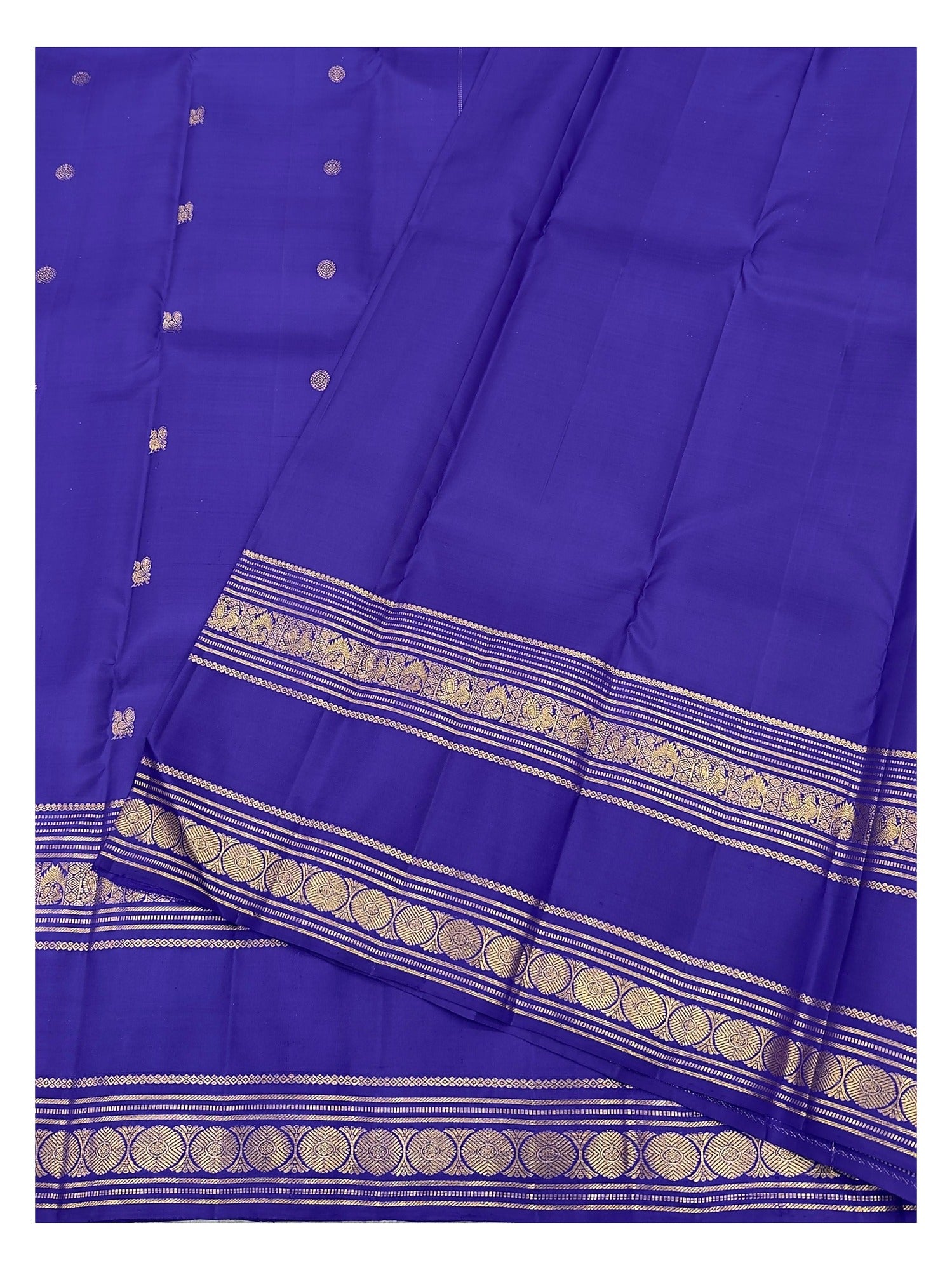Royal Blue Handwoven Kanchipuram Silk Saree with Gold-Toned Woven Border