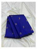 Royal Blue Handwoven Kanchipuram Silk Saree with Gold Woven Buttas front view