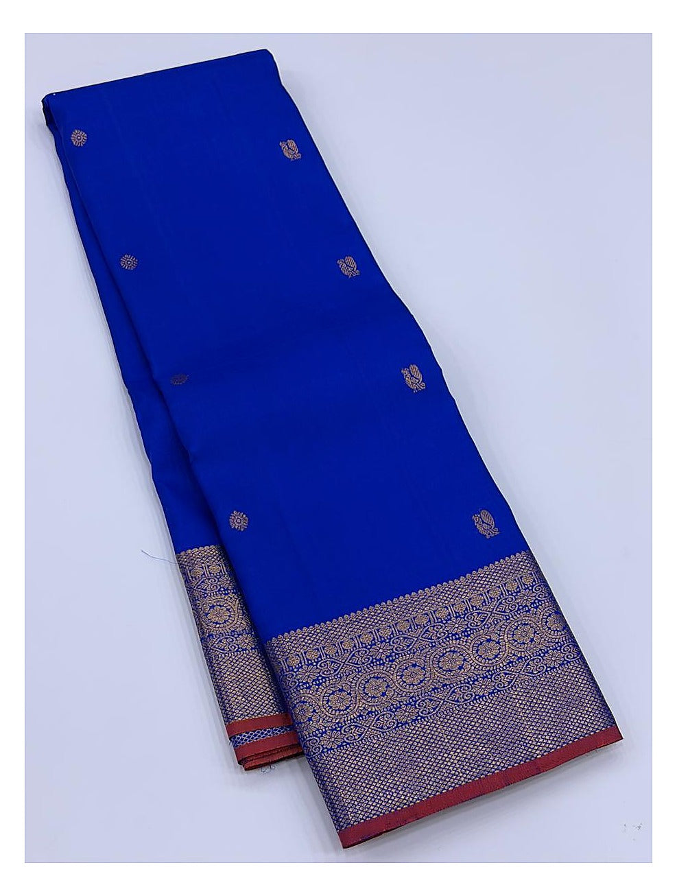 Royal Blue Handwoven Kanchipuram Silk Saree with Gold Zari Border