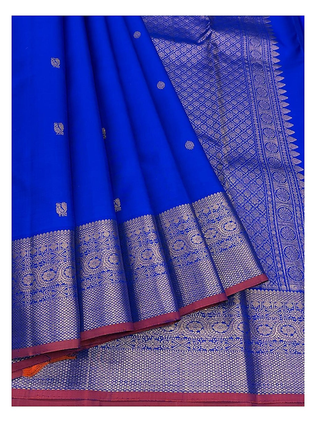 Royal Blue Handwoven Kanchipuram Silk Saree with Gold Zari Border