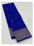 Royal Blue Handwoven Kanchipuram Silk Saree with Zari Buttas and Broad Gold Border