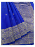 Royal Blue Handwoven Kanchipuram Silk Saree with Zari Buttas and Broad Gold Border
