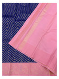 Royal blue pure silk saree with pink pallu and plain pink blouse piece