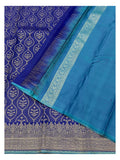 Royal Blue Pure Silk Saree with Teal Pallu and Floral Vine Motifs