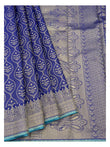 Royal Blue Pure Silk Saree with Teal Pallu and Floral Vine Motifs