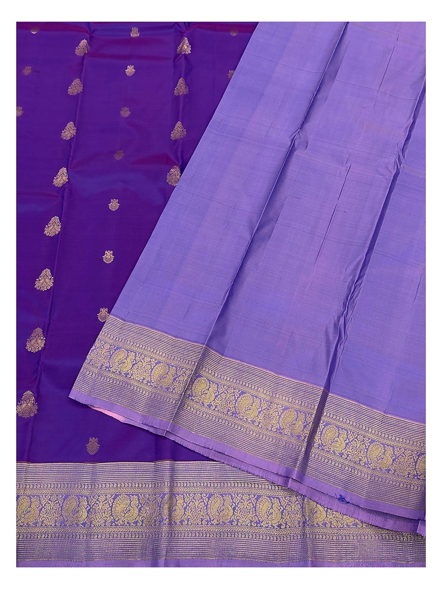 Royal Purple Handwoven Kanchipuram Silk Saree with Peacock Border and Lavender Pallu