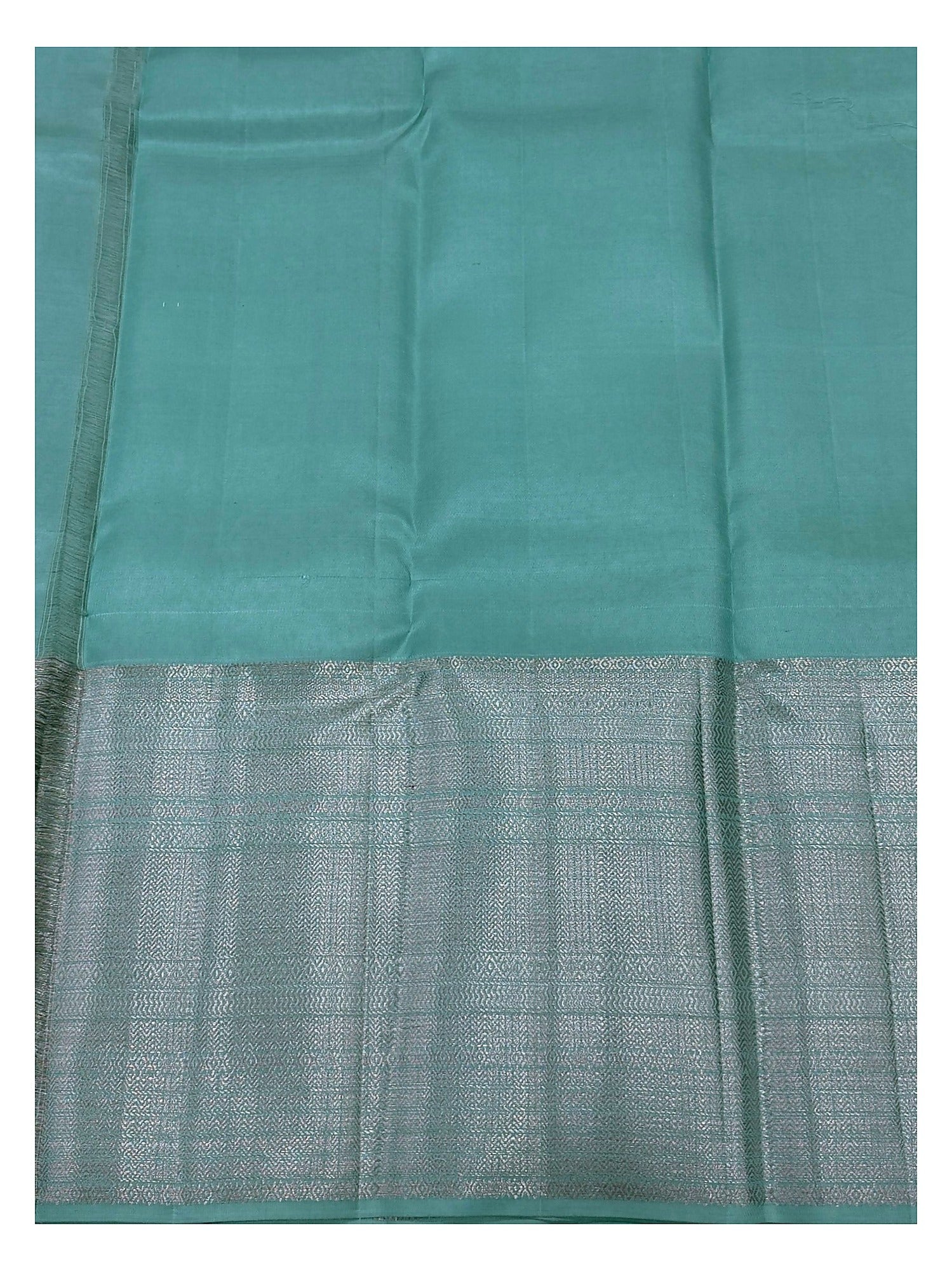 Sea Green Handwoven Kanchipuram Silk Saree with Silver Woven Motifs and Rich Silver Pallu