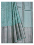 Sea Green Handwoven Kanchipuram Silk Saree with Silver Woven Motifs and Rich Silver Pallu