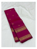 Silk Mark Certified Handwoven Kanchipuram Silk Saree in Deep Pink with Gold-Toned Elephant Border front view