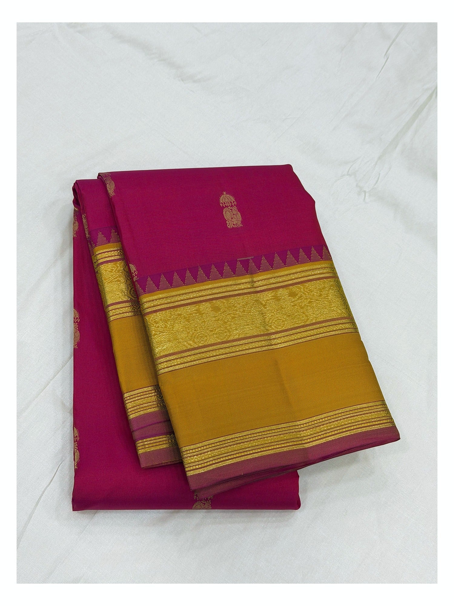 Silkmark Certified Pure Silk Saree - Magenta with Mustard Contrast Border front view