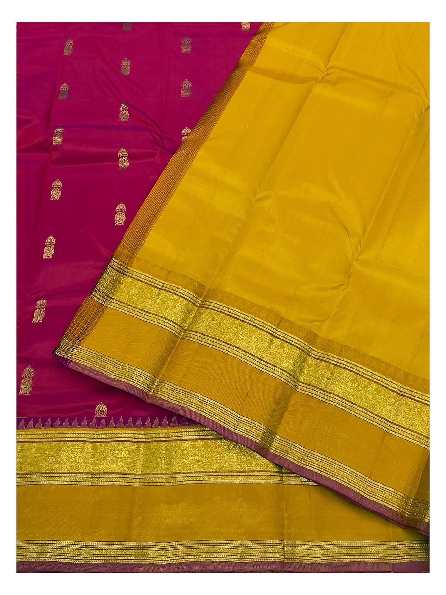 Silkmark Certified Pure Silk Saree - Magenta with Mustard Contrast Border