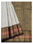 Silver Grey Handwoven Kanchipuram Silk Saree with Deep Brown Pallu and Magenta Zari Border