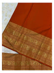 Soft Ivory Handwoven Kanchipuram Silk Saree with Gold Floral Vine Motifs and Broad Orange Gold Zari Border front view