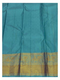 Turquoise Blue Handwoven Kanchipuram Silk Saree with Gold Floral Vine Weave and Peacock Zari Border