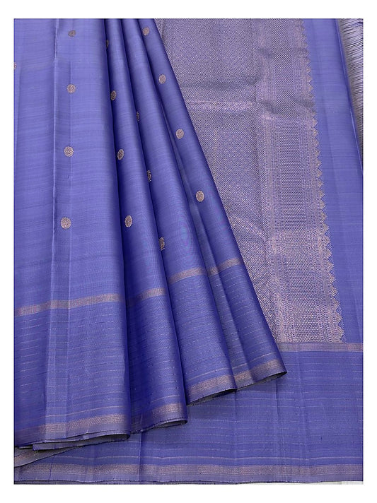 Violet Blue Handwoven Kanchipuram Silk Saree with Gold Motifs