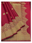 Wine Handwoven Kanchipuram Silk Saree with Gold-Toned Buttas and Floral Pallu