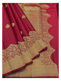 Wine Handwoven Kanchipuram Silk Saree with Gold-Toned Buttas and Floral Pallu