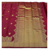 Wine Handwoven Kanchipuram Silk Saree with Gold-Toned Buttas and Floral Pallu