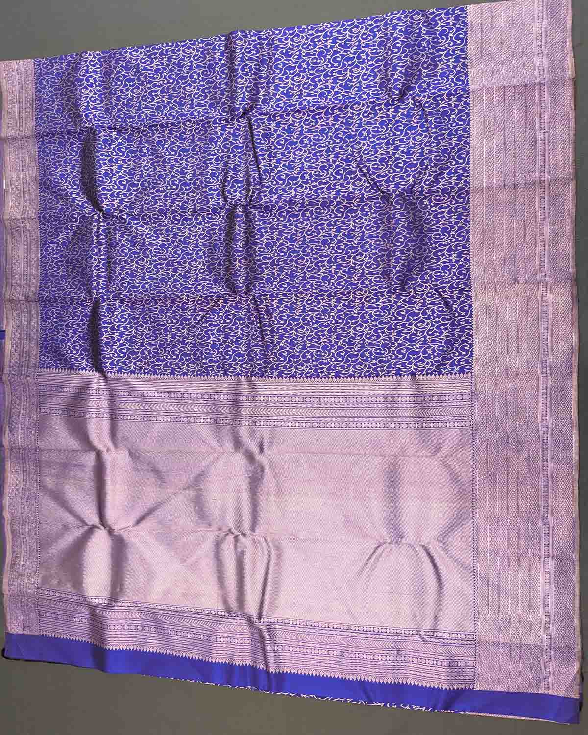 Royal Blue Bridal Silk Saree in Self-border with Floral Buttas