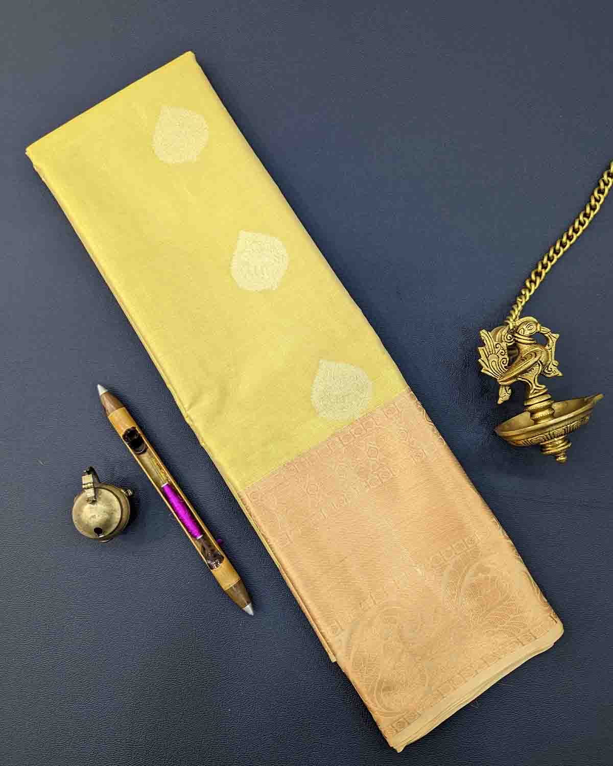 Godly Silk Saree with Leaf Buttas and Paisley Border