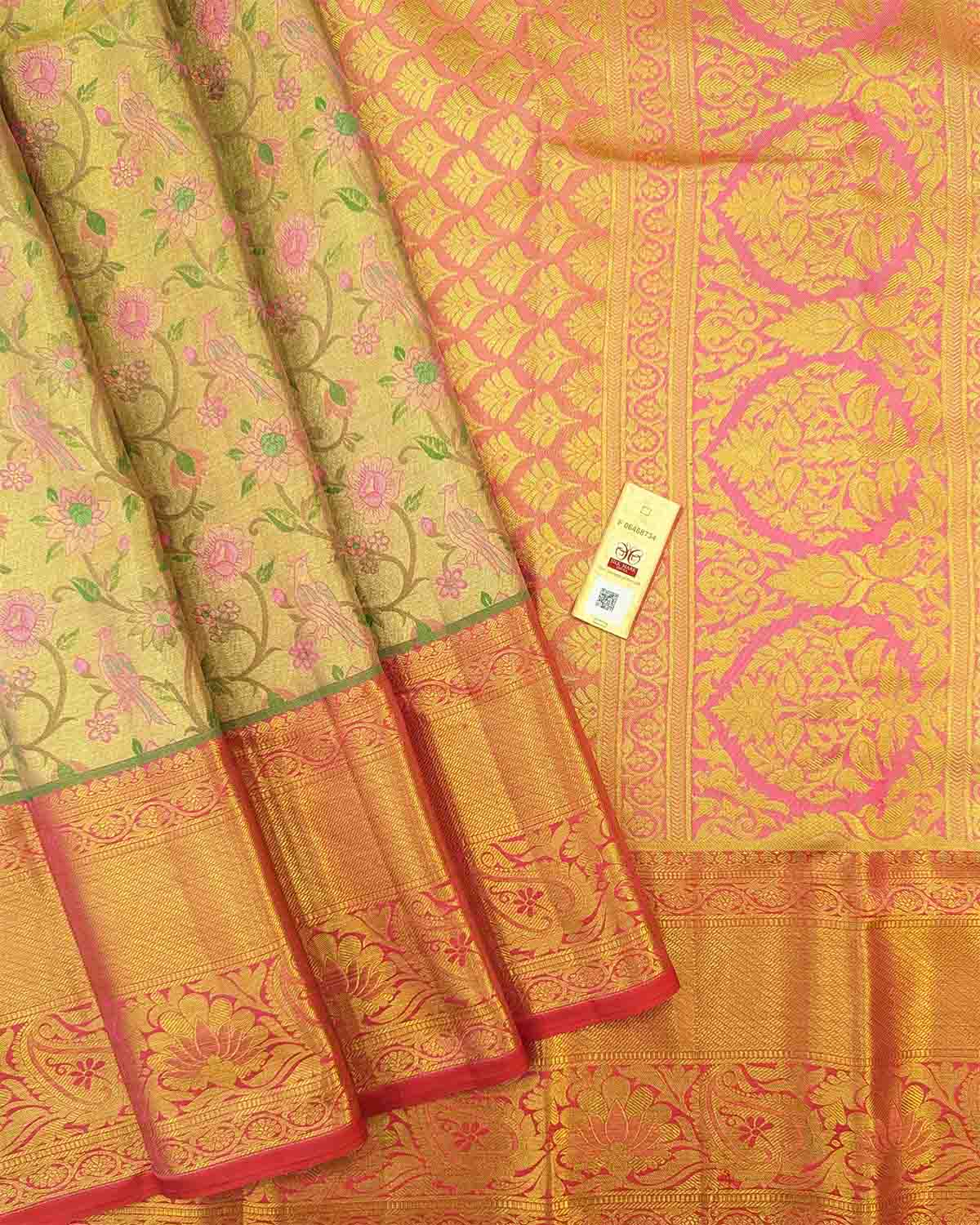 Wedding Saree with Flowers and Birds Buttas with Intricate Border