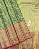 Lively Bridal Saree with Floral Theme Buttas and Annam Border